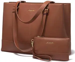 LOVEVOOK Laptop Tote Bag for Women 15.6 Inch Work Bag Leather Laptop Purse with Clutch, Large Computer Briefcase Bag for Office Business Teacher Casual