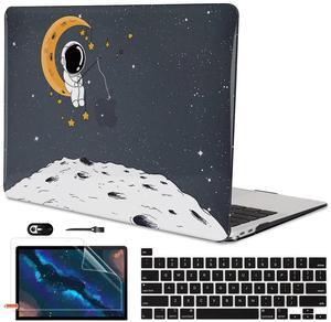 LCMOCICO for MacBook Pro 13 inch Case M2 2022 2021 2020 Release A2338 M1 A2289 A2251 with Touch Bar & Touch ID, Astronaut Moon Glitter Black Plastic Hard Laptop Cover Keyboard Skin Screen Protector