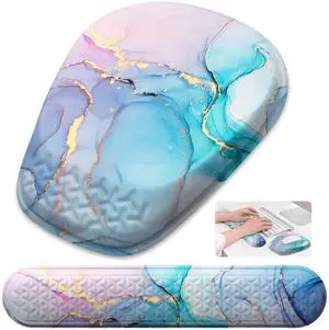 Laokiiy Mouse Pad with Wrist Rest, Comfortable Memory Foam Wrist Rest for Computer Keyboard, Ergonomic Mouse Pad Set for Easy Typing & Pain Relief - Blue Pink