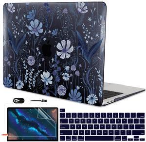 LCMOCICO for MacBook Pro 13 inch Case 2022 2021 2020 Release A2338 M2 M1 A2289 A2251, Printed Pattern Plastic Hard Shell Cover for MacBook Pro 13.3-inch Touch Bar Fits Touch ID, Wild Flowers Black