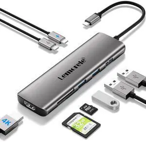 Lemorele 8-in-1 USB C Hub Multiport Adapter, USB-C Hub with 4K HDMI Output, 100W Power Delivery, USB 3.0 5Gbps Port, SD/TF Card Reader Adpater, Compatible for MacBook Pro, XPS, Chromebook and More