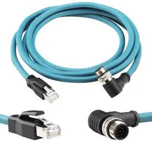 Lonlonty M12 Ethernet 8 Pin A Coded RJ45 CAT6 Cable for Basler Cognex Industrial Camera Sensor High Speed Network Switch 2 Meter, Cat6 SFTP 26 AWG 2M/6.6Ft