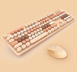 2.4G Full-Size Wireless Keyboard and Mouse Combo, Multi-Color Typewriter Style Round Keycap, Cute Candy Colors, Compatible with Notebook, PC (104 Keys,Milk Tea)