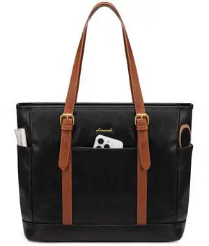 LOVEVOOK Laptop Tote Bag for Women,Vintage Leather Work Tote Bag for Women, 17.3 Inch Computer Briefcase Bag,Waterproof Teacher Business Office
