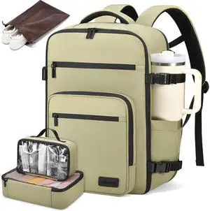 LOVEVOOK Travel Backpack For Women,40L Carry On Backpack Flight Approved,TSA Personal Item Travel Bag Fits 17 Inch Laptop,Weekender Overnight Daypack with Toiletry Bag and Cube,White Light-brown