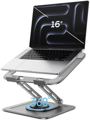 Adjustable Laptop Stand for Desk with 360 Base, Ergonomic Laptop Riser, Mount, Holder Notebook Computer Stand for MacBook Air Pro, HP, Dell, XPS, HP 16" Laptops - Gray