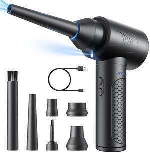 Compressed Air Duster-3 Gear Adjustable 120000RPM Electric Air Duster with LED Light, Rechargeable Cordless Air Blower for Computer, Keyboard, Outdoor, House and Car Replaces Compressed Air Cans Black