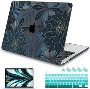 Mektron Designed Case for MacBook Pro 16 Inch A2141 Cover 2019 Release 16" with Liquid Retina Display/Touch ID, Plastic Hard Shell with Keyboard Skin & Screen Protector, Dahlia Flower C035
