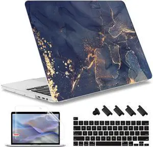 May Chen Compatible with MacBook Pro 16 inch Case 2020 2019 Release A2141 with Touch Bar&Touch ID, Plastic Hard Shell Case with Keyboard Cover + Screen Protector, Navy Blue Marble