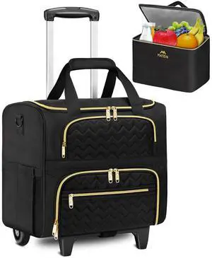 MATEIN Rolling Laptop Bag for Women, 15.6 Inch Rolling Briefcase with Wheels &Detachable Cart, Roller Computer Teacher Tote Bag with Insulated Lunch Box Gift for Nurse Work Business Office, Deep Black