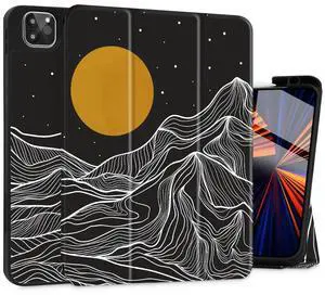 May Chen Case for iPad Pro 11-inch 2024 5th Generation M4 Chip, [Built Pencil Holder 2/USB-C] Soft TPU Back Cover with Trifold Stand Support Auto Wake/Sleep, Mountain