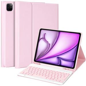 MMK for iPad Air 13 inch (M2) 2024 & iPad Pro 12.9 Case with Keyboard, Keyboard case for iPad Pro 12.9 inch 6th 5th & iPad Air 13 inch, Backlit Bluetooth Wireless Keyboard, with Pencil Holder-Pink