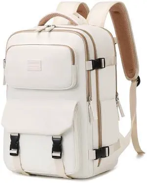 MOONBABY Travel Backpack Carry On Flight Approved Personal Item Travel Bag for Women With Luggage Strap, Beige