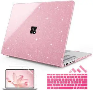 Mektron Glitter Case for Microsoft Surface Laptop 13.8-inch Touchscreen 2024 (7th Edition) Lightweight Durable Scratch-Resistant Easy Install, with Keyboard Cover & Screen Protector, Sparkly Pink