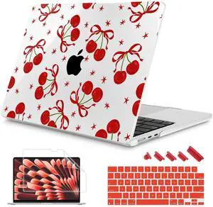 Mektron Designed for 2025/2024/2023 MacBook Air 15 INCH M4 A3241 /M3 A3114 /M2 A2941 Case, Printed Plastic Hard Shell Cover with 15.3" Liquid Retina Display Touch ID, Red Bows-Cherry