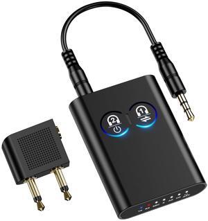 OQIMAX Bluetooth 5.2 Adapter for Airplane, Bluetooth Transmitter Receiver for 2 AirPods or BT Devices, Low Latency, 3.5mm Aux Audio Jack Adapter, for Flight TV PC Gym Switch Car/Home Stereo
