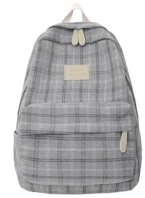 MININAI Light Academia Backpack Aesthetic Plaid Preppy Laptop Backpack Checkered Rucksack for College Travel Work (One Size,Light Grey)