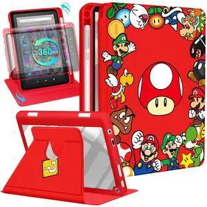 Petonist for Fire HD 8 Tablet Case for Girls - Girly Kids Women Cartoon Cute 360deg Rotating Folio Stand for  Kindle Fire HD8 (12th Gen, 2022 Release) 8 inch,RedMogu