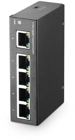 MokerLink 5 Port Gigabit Industrial DIN-Rail Ethernet Switch, Mini Size, Type-C Powered, Fanless LAN Splitter Hub, Unmanaged IP40 Network Switch (-40 to 185degF), 10Gbps Capacity