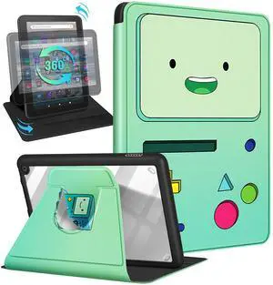 Petonist for Amazon Fire 7 Tablet Case for Women - Girly Kids Girls Cute Cartoon Kawaii 360° Rotating Folio Stand for Fire 7 Tablet,Green
