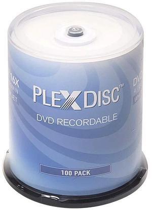 PlexDisc DVD-R 4.7GB 16X White Inkjet Hub Printable | 100 Pack Cake Box (FFP) | Blank DVDs for Video Burning | Recordable Media Discs