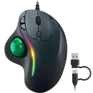 Wired Trackball Mouse, Ergonomic Comfort Design Reduces Muscle Strain, Easy Thumb Control, Precision Tracking with 5 DPI Options, Dual USB-C/USB-A Interface Compatible for PC, Laptop, Mac, Windows