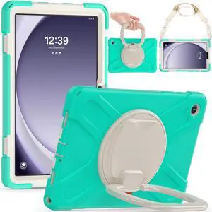 NINKI Compatible with Samsung Galaxy Tab A9 Plus Case with Kickstand, Camera Protection Shoulder Strap Hand Grip Silicone Case for Samsung Tab A9 Plus 11-inch 2023 Cases for Woman and Girl Mint