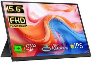 Qunub Portable Monitor 15.6" FHD 1080p, Travel Monitor with Built-in Battery & Kickstand & Speakers, HDMI USB C External Portable Monitor for Laptops, PC, Mac, Xbox, Switch, and PS5/4