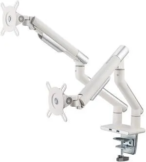 POUT E12 Dual Monitor Arm Mount Stand  Adjustable Full Motion Desk Mount for 17-32 Screens, Supports 4-22lbs per Arm, VESA 75x75mm & 100x100mm (White/Silver)