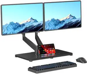 Pholiten Adjustable Dual Monitor Arms with Gas Spring for 17-32 inch Screens,Pneumatic Dual VESA Monitor Mount with Base,Freestanding Full Motion Dual Monitor Desk Stand Holds up to 22 lbs Each.