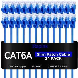 Rapink Patch Cables Cat6a 2ft (24 Pack) Slim, Cat6a Ethernet Patch Cable 10G Support, Snagless Cat 6 Patch Cable for Patch Panel to Switch, Flexiable Cat 6a Ethernet Cable with Gold Plated