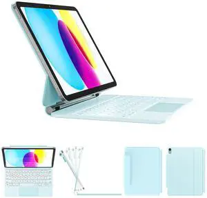RAYMCRAFT for iPad 11th(A16, 2025)/10th Generation Case with Keyboard, Magic Keyboard 2022, Springy Backlit Keys, Stain-Resistant Surface, Multi-Touch Trackpad,Blue