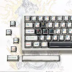 Retro Anime PBT Keycaps-Cherry Keycaps, Custom Keyboard Key caps 60 65 75 100 Percent, 5 Side Dye Sublimation 141 Keys Set for Cherry Gateron MX Switches Keyboards, White (Classic Game Theme)