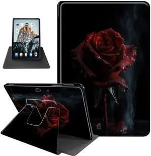 for Microsoft Surface Pro 7/Pro 6/Pro 5/Pro 4 Case with Soft TPU Buffer, PU Leather Cover, 360deg Swivel Stand, Auto Wake/Sleep, Shockproof Cool for Surface Pro Case, Roses in The Rain