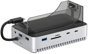 Qwiizlab 40Gbps Mac mini M4/M4 Pro Stand Hub with NVMe SSD Enclosure, Docking Station with USB-C 10Gbps, USB-A 10Gbps, TF/SD 4.0 Card Readers 312MB/s, USB-A 2.0, Fits M.2 PCIe up to 8TB