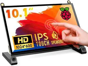 ROADOM Raspberry Pi Screen, 10.1 Touchscreen Monitor, IPS FHD 1024×600,Responsive and Smooth Touch,Dual Built-in Speakers,HDMI Input,Compatible with Raspberry Pi 5/4/3/Zero,Easy Assembly,Driver Free