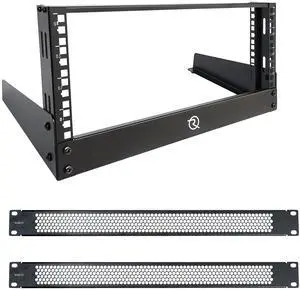RIVECO 4U Network Rack Desktop 19 Inch 2 Post Open Frame Shelf with Reinforced Beam, Tabletop Racks for IT Server Sound AV Equipment & 1U Vented Panels