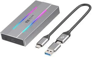RGB M.2 NVME SSD Enclosure for Gaming, USB 3.1 Gen 2(10 Gbps) Type C to NGFF NVME PCIe M-Key(B&M Key) External Solid State Drive Enclosure, Support UASP Trim for SSDs Size 2280/2260/2242/2230