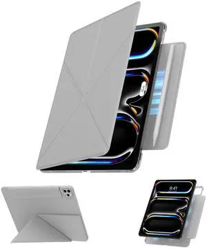 for iPad Pro 13 inch Case M4 2024, Slim Full Edge Protective with Foldable Cover and Hidden Pencil Holder Magnetic Case (Concrete Gray, iPad pro 13 inch)