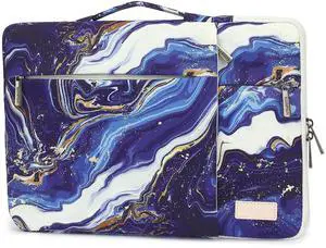 SANFAN 360deg Protective 3 Pockets Laptop Sleeve Case Bag with Handle for MacBook Air 15 inch,MacBook Pro 16 inch and 15.6 inch Screen Laptop (Blue Marble)