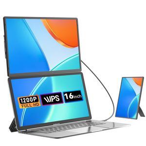 siaviala Portable Monitor, Upgraded 16" FHD 1200P Laptop Screen Extender, Up and Down Adjustable and 360degRotating Detachable Stand, Travel Monitor for Laptop, Portable Screen for Windows/PC/Mac