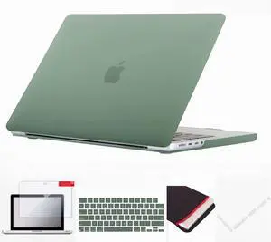 Se7enline Compatible with MacBook Pro 2021-2024 14 inch Case Hard Shell Cover for 14-inch A2442 A2779 A2918 A2992 A3112 A3401 M4 M3 M2 M1&Keyboard Skin &Screen Protector &Dust Plug, Midnight Green