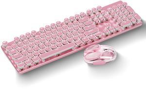 EWEADN TK950 Typewriter Keyboard Wireless Mechanical Keyboards, Q9 Wireless Clear Mouse Dual Mode Bluetooth & 2.4G-Pink