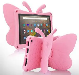 Simicoo Fire HD 10 Tablet 11th Gen 2021 case Cute Butterfly Case with Stand for Kids Light Weight EVA Rugged Shockproof Heavy Duty Kids Friendly Full Cover for Fire HD 10 11th Gen 2021 (Pink)