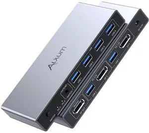Alxum DP 1.4 KVM SwitchTwo Computers Sharing One Monitor,Two Mode Switching,8K 60Hz Ultra HD, 4 USB A 5Gbps for Keyboards,Mouse,USB Drives,External Hard Drives,with Desktop Controller&DC5V Adapter