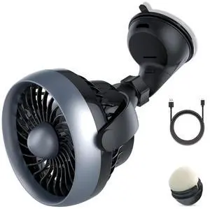 Portable Car Fan with Strong Suction and 4 Speeds,USB Dashboard Cooling Air Wall Fan for Sedan SUV RV Auto Vehicles Home, Window, Windshield, Bathroom, 4.92ft Cord, 5V, Quiet, Bonus Aroma Function