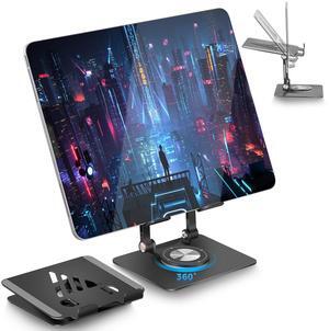 SWAGKIND Adjustable & Foldable Tablet Stand for iPad Pro, Portable Monitor Holder With 360 Rotating Base, Fit for Computer Office Desk Accessories (Black)
