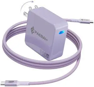 PAEBAI+ 100W USB C Charger GaN Foldable Compact Wall Fast Charger for MacBook Pro MacBook Air, Dell XPS, iPhone 16 15 Series, Samsung Galaxy, iPad Pro and All USB-C Devices, 6.6ft Type C Cable