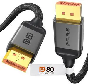 Silkland 80Gbps DisplayPort Cable 2.1 3.3FT [VESA Certified], [8K@240Hz, 4K@540Hz 360Hz 240Hz] DP 2.1 Cable 16K, DP80 HDR DSC Display Port Cord Compatible FreeSync G-Sync Gaming Monitor 5090 7900XTX