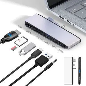 Surface Laptop 1/2 Docking Station with 4K HDMI, USB 3.0, USB 2.0, USB C, SD/TF Card Slot, 3.5mm Earphones Jack, USB Hub for Microsoft Surface Laptop 1/2